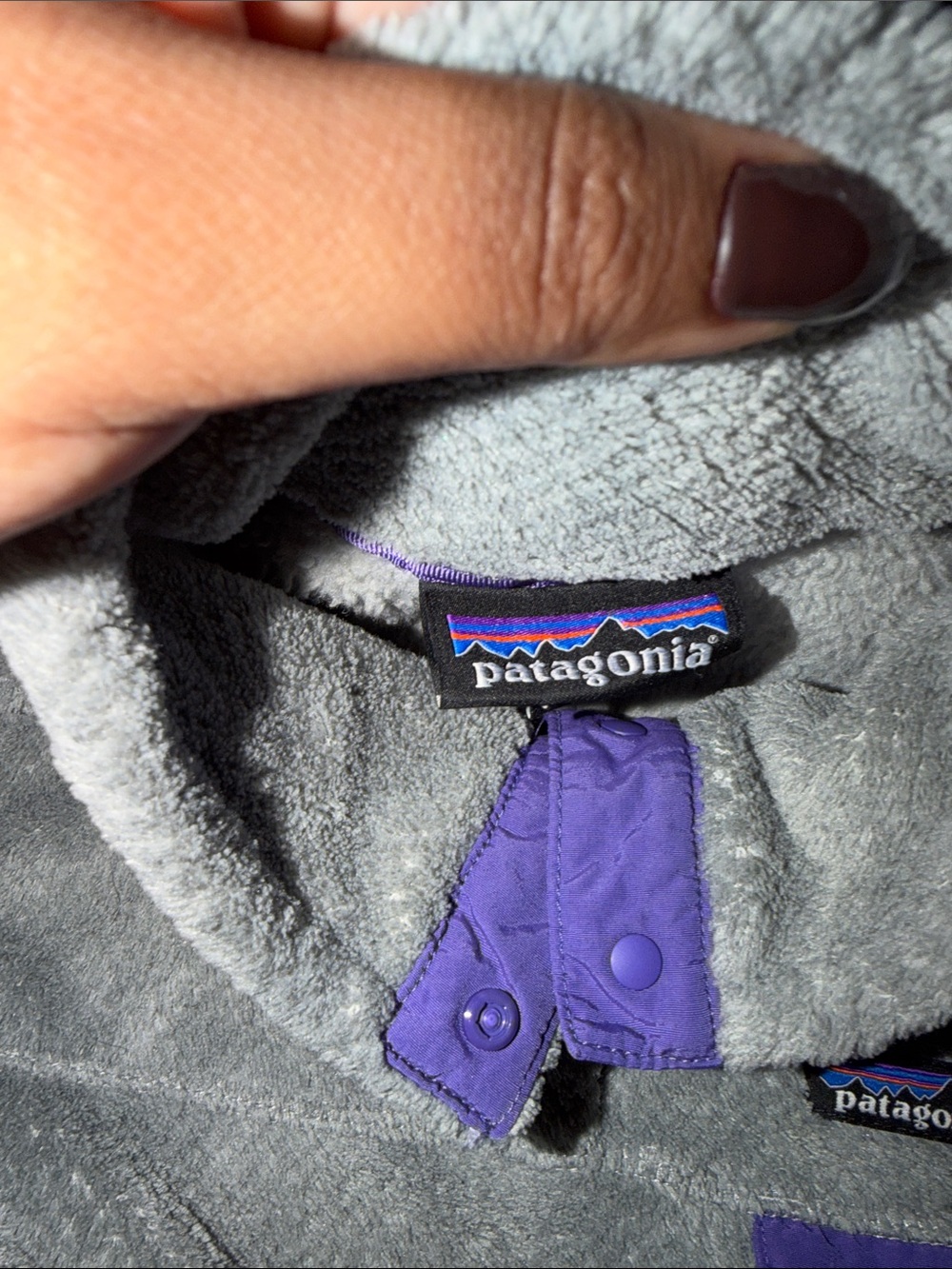 Patagonia Gray Fleece Pullover with Purple Trim - Picture 6 of 7